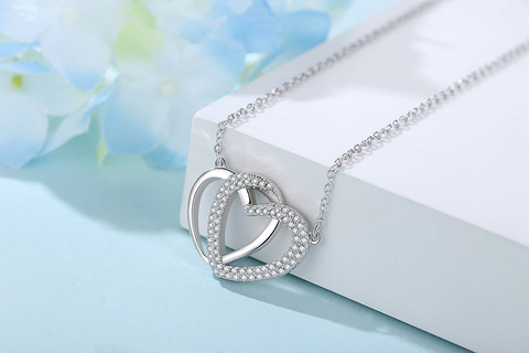 Image of Luxury Crystal Interlocking Hearts 925 Sterling Silver