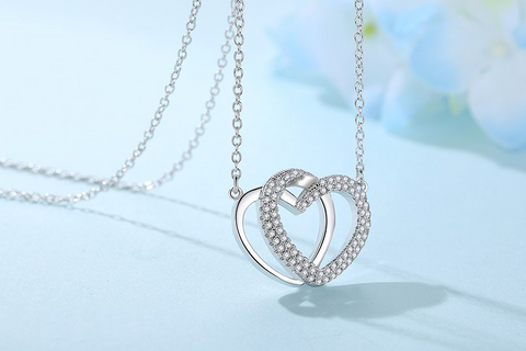 Image of Luxury Crystal Interlocking Hearts 925 Sterling Silver