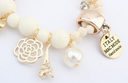 Image of White Italy Charms Crystal Elastic Force Bracelet - Hand made