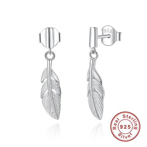 Image of Feather Shape Earrings 925 Sterling Silver