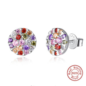 Rainbow Cubic Zircon Flower Earrings - 925 Sterling Silver