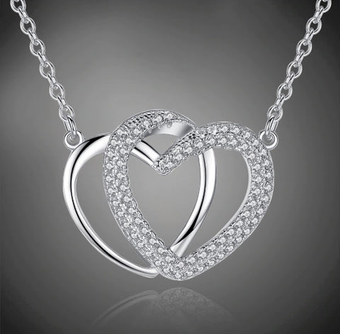 Image of Luxury Crystal Interlocking Hearts  925 Sterling Silver