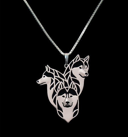 Image of Siberian Husky Family Necklace 3D Cut