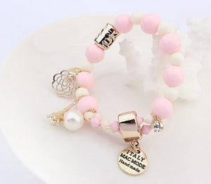 Pink Italy Charms Crystal  Elastic Force Bracelet - Hand made