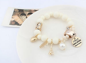 White Italy Charms Crystal  Elastic Force Bracelet - Hand made