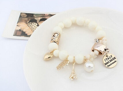 Image of White Italy Charms Crystal  Elastic Force Bracelet - Hand made