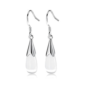 Elegant Pink&White Water Drop Natural Cat's Eye Crystal Earrings