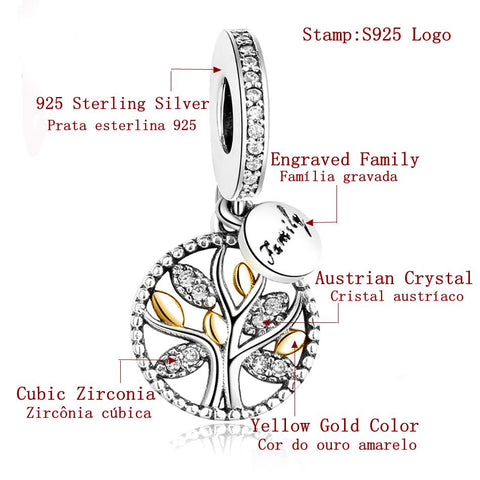 Image of Luxury Family Tree with Cubic Zirconia Bead 925 Sterling Silver