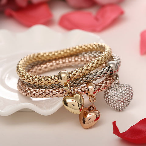 Image of 3 Pcs/Set Heart Charm Bracelet