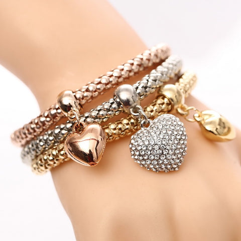 Image of 3 Pcs/Set Heart Charm Bracelet