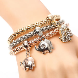 3 Pcs/Set Elephant Crystal Charm Bracelet