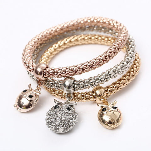 Image of 3 Pcs/Set Owl Charm Bracelet