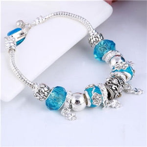 Light Blue Crystal Charm Silver Bracelet