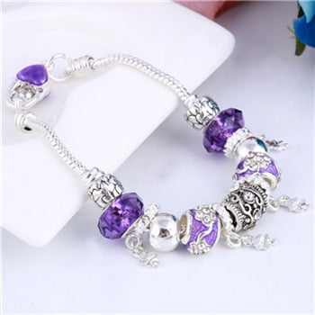 Image of Violet Crystal Charm Silver Bracelet