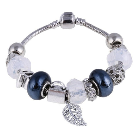 Image of Dark Mat Blue Crystal Charm Silver Bracelet