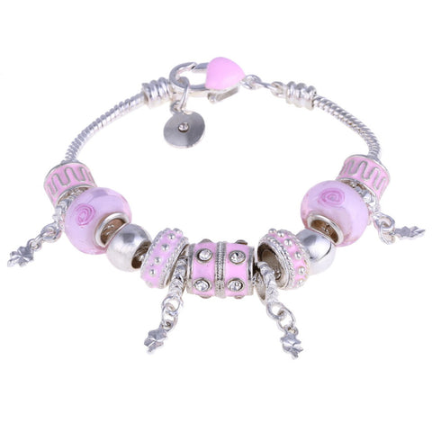 Image of Pink Crystal Charm Silver Bracelet