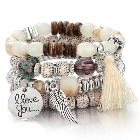 Image of Beige Vintage Crystal Bead Bracelet