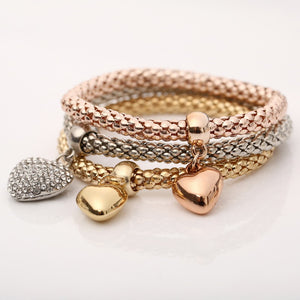 3 Pcs/Set Heart Charm Bracelet