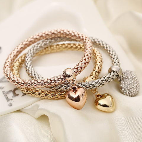 Image of 3 Pcs/Set Heart Charm Bracelet