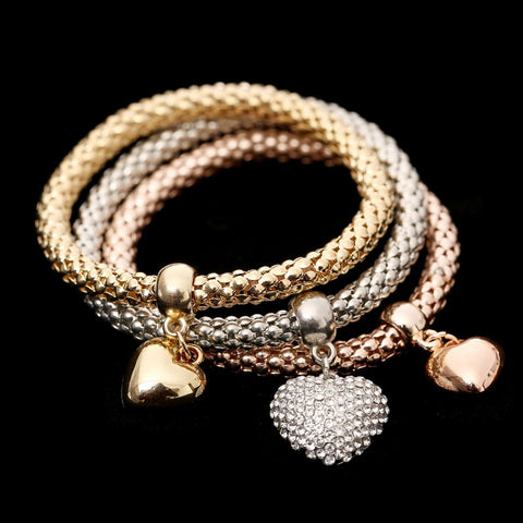 Image of 3 Pcs/Set Heart Charm Bracelet