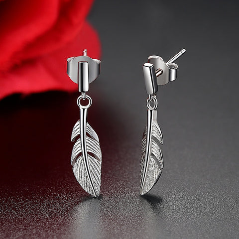 Image of Feather Shape Earrings 925 Sterling Silver