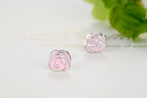 Image of Silver Color Rose earrings