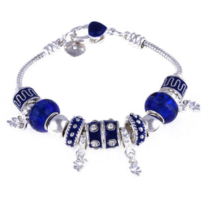 Blue Crystal Charm Silver Bracelet