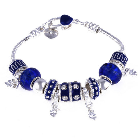 Image of Blue Crystal Charm Silver Bracelet