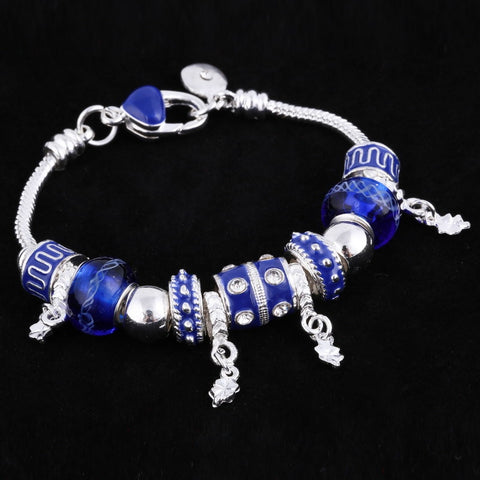 Image of Blue Crystal Charm Silver Bracelet