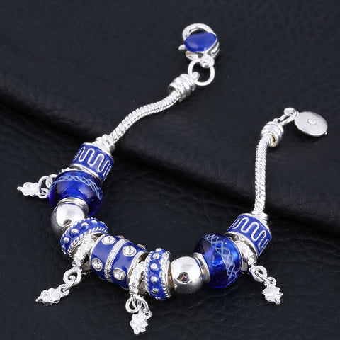 Image of Blue Crystal Charm Silver Bracelet