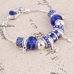 Blue Crystal Charm Silver Bracelet