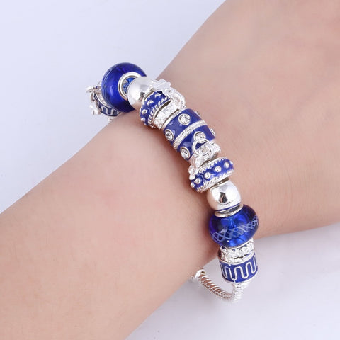 Image of Blue Crystal Charm Silver Bracelet