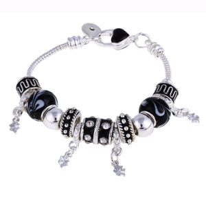 Black and white Crystal Charm Silver Bracelet