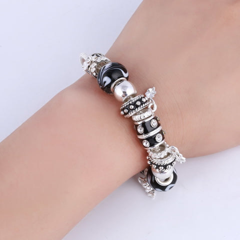 Image of Black and white Crystal Charm Silver Bracelet