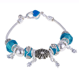 Light Blue Crystal Charm Silver Bracelet