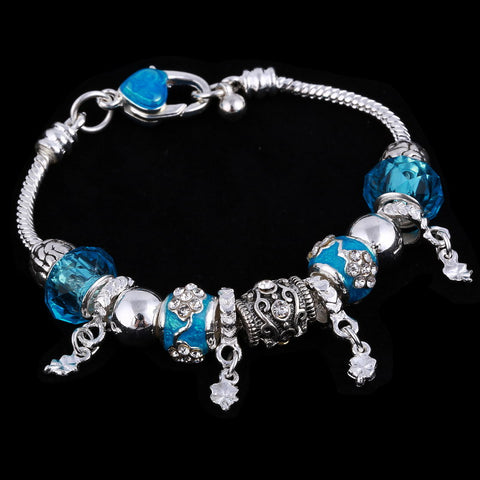 Image of Light Blue Crystal Charm Silver Bracelet