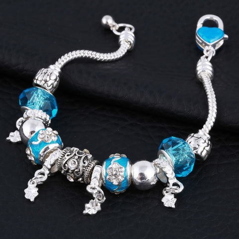 Image of Light Blue Crystal Charm Silver Bracelet