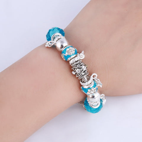 Image of Light Blue Crystal Charm Silver Bracelet