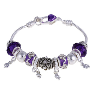 Violet Crystal Charm Silver Bracelet