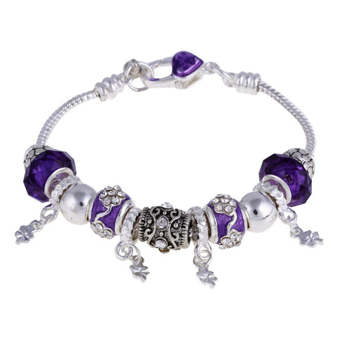 Image of Violet Crystal Charm Silver Bracelet