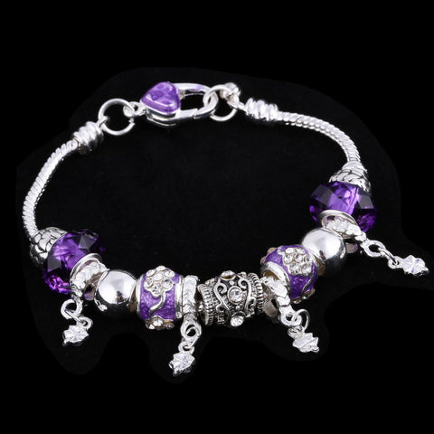 Image of Violet Crystal Charm Silver Bracelet