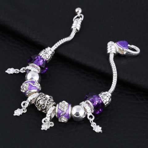 Image of Violet Crystal Charm Silver Bracelet