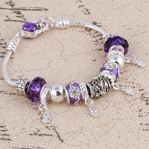 Violet Crystal Charm Silver Bracelet