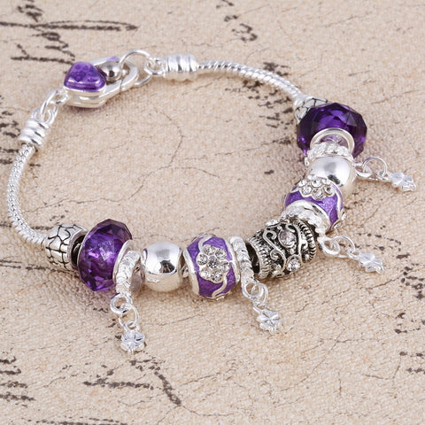 Image of Violet Crystal Charm Silver Bracelet