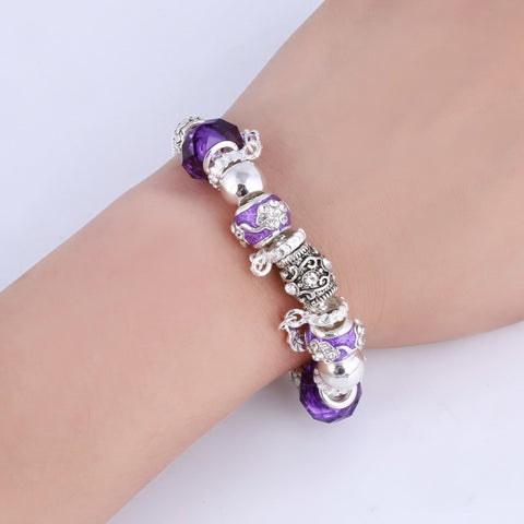 Image of Violet Crystal Charm Silver Bracelet