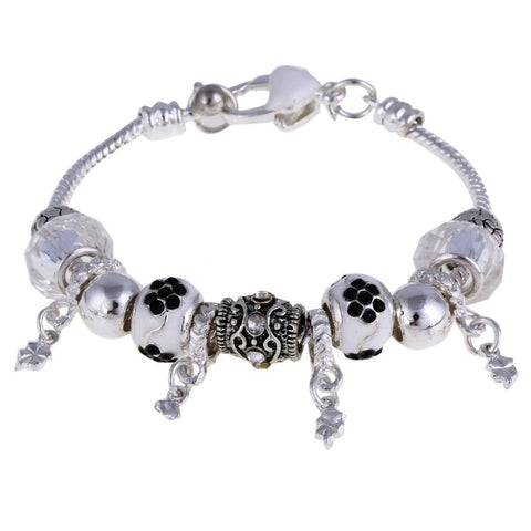 Image of White and black Crystal Charm Silver Bracelet