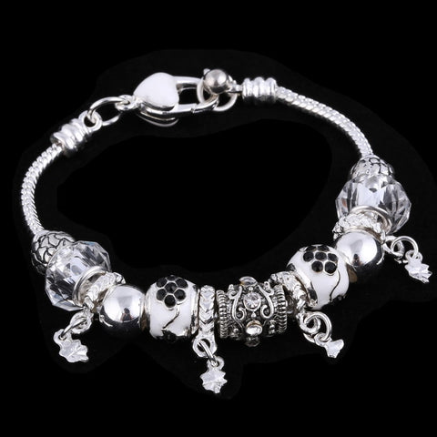 Image of White and black Crystal Charm Silver Bracelet