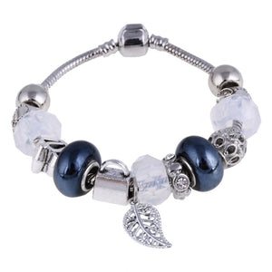 Dark Mat Blue Crystal Charm Silver Bracelet