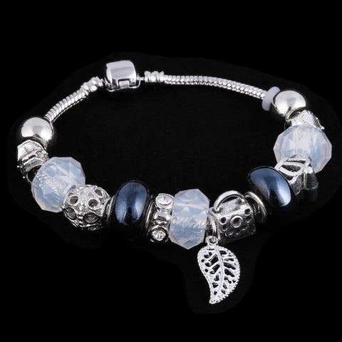 Image of Dark Mat Blue Crystal Charm Silver Bracelet