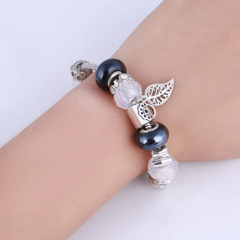 Image of Dark Mat Blue Crystal Charm Silver Bracelet